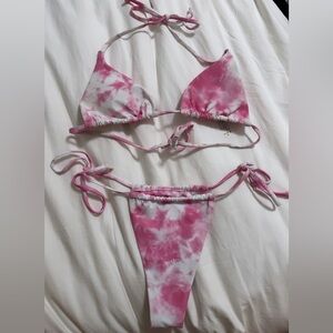 Sunny Bunny Swim pink/white tie dye triangle bikini SET Small